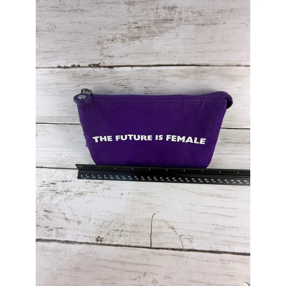 Kipling Purple The Future Is Female Nylon Zipper Pouch Makeup Bag with Monkey
